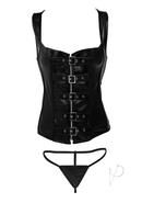 Strict Lace-up Corset Vest And Thong - Xtra Large - Black