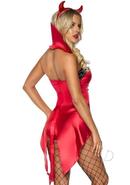 Leg Avenue Devilish Darling Tux And Tails Bodysuit With Stay Up Collar, Pin-on Devil Tail, And Sequin Devil Horn Headband (3 Piece) - Large - Red